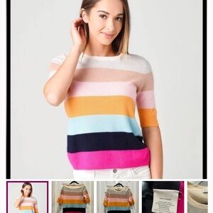 Cashmere Colorful Striped Short Sleeve Sweater